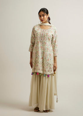 Mohey Women Cream Georgette Sharara Suit with Print Work