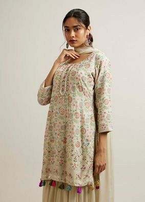 Mohey Women Cream Georgette Sharara Suit with Print Work
