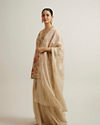 Mohey Women Beige Floral Patterned Sharara Suit with Mirror Embellishments