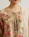 Mohey Women Beige Floral Patterned Sharara Suit with Mirror Embellishments