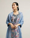 Mohey Women Light Blue Floral Print Sharara Suit with Mirror Work