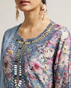 Mohey Women Light Blue Floral Print Sharara Suit with Mirror Work
