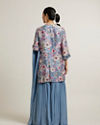 Mohey Women Light Blue Floral Print Sharara Suit with Mirror Work
