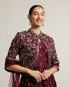 Mohey Women Dark Maroon Embroidered Anarkali Suit with Tassel Trims
