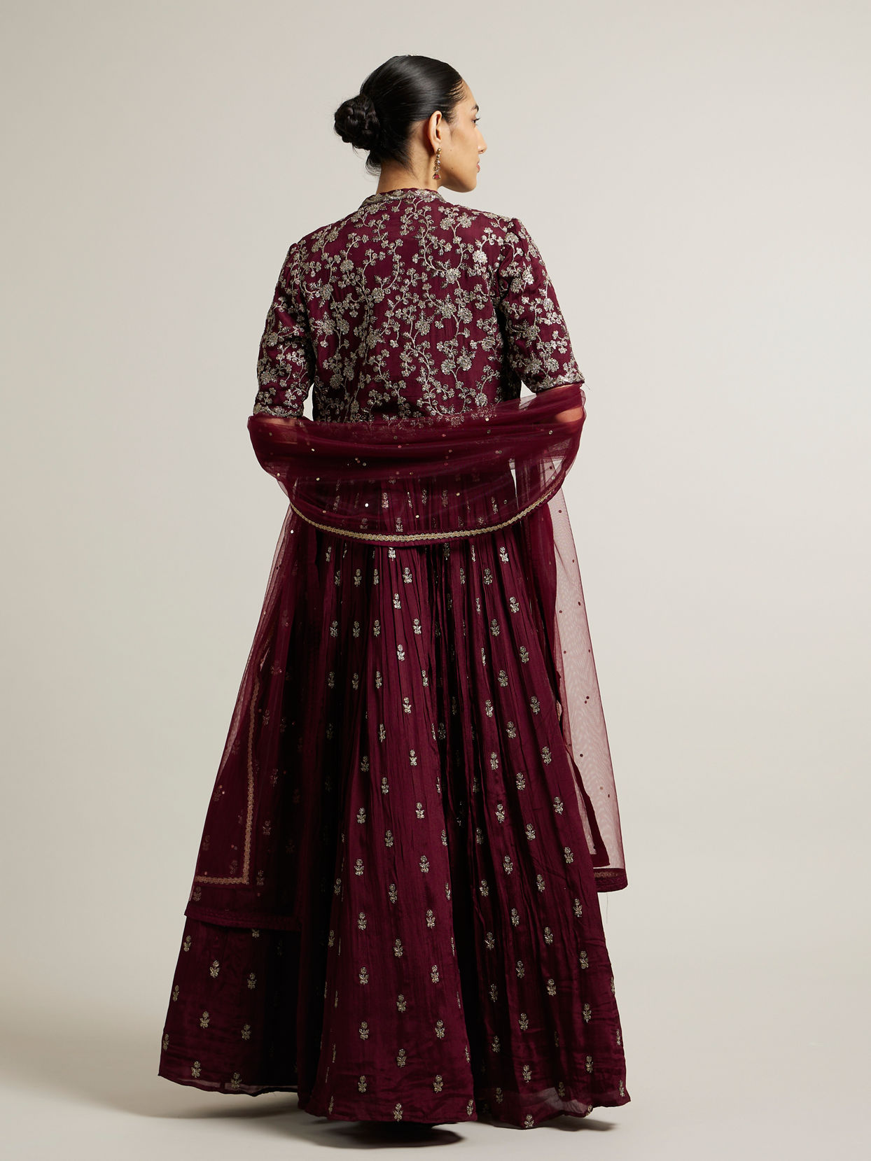 Mohey Women Dark Maroon Embroidered Anarkali Suit with Tassel Trims