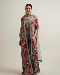 Mohey Women Enigmatic Grey Georgette with Embroidery and Sequin Indo Western