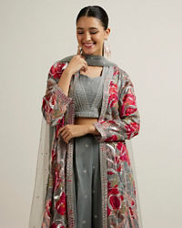 Mohey Women Enigmatic Grey Georgette with Embroidery and Sequin Indo Western
