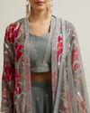 alt message - Mohey Women Enigmatic Grey Georgette with Embroidery and Sequin Stitched Suit image number 3