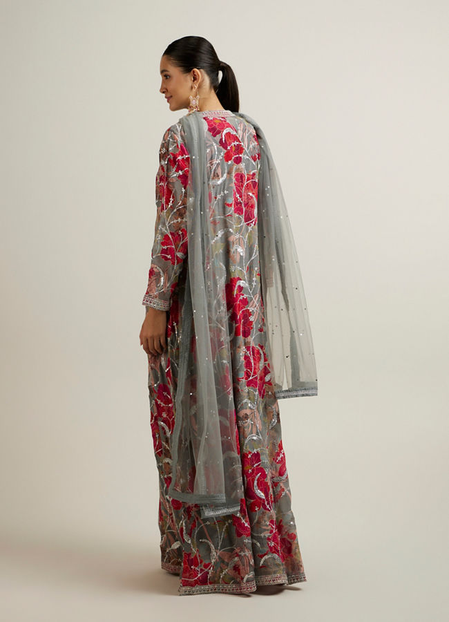 alt message - Mohey Women Enigmatic Grey Georgette with Embroidery and Sequin Stitched Suit image number 4