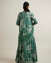 alt message - Mohey Women Green Bel Buti Patterned Stitched Suit with Jacket Cape image number 4