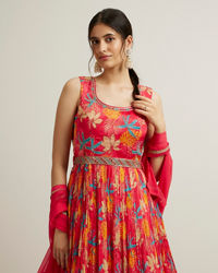 Mohey Women Rani Pink Floral Patterned Sequinned Anarkali Suit