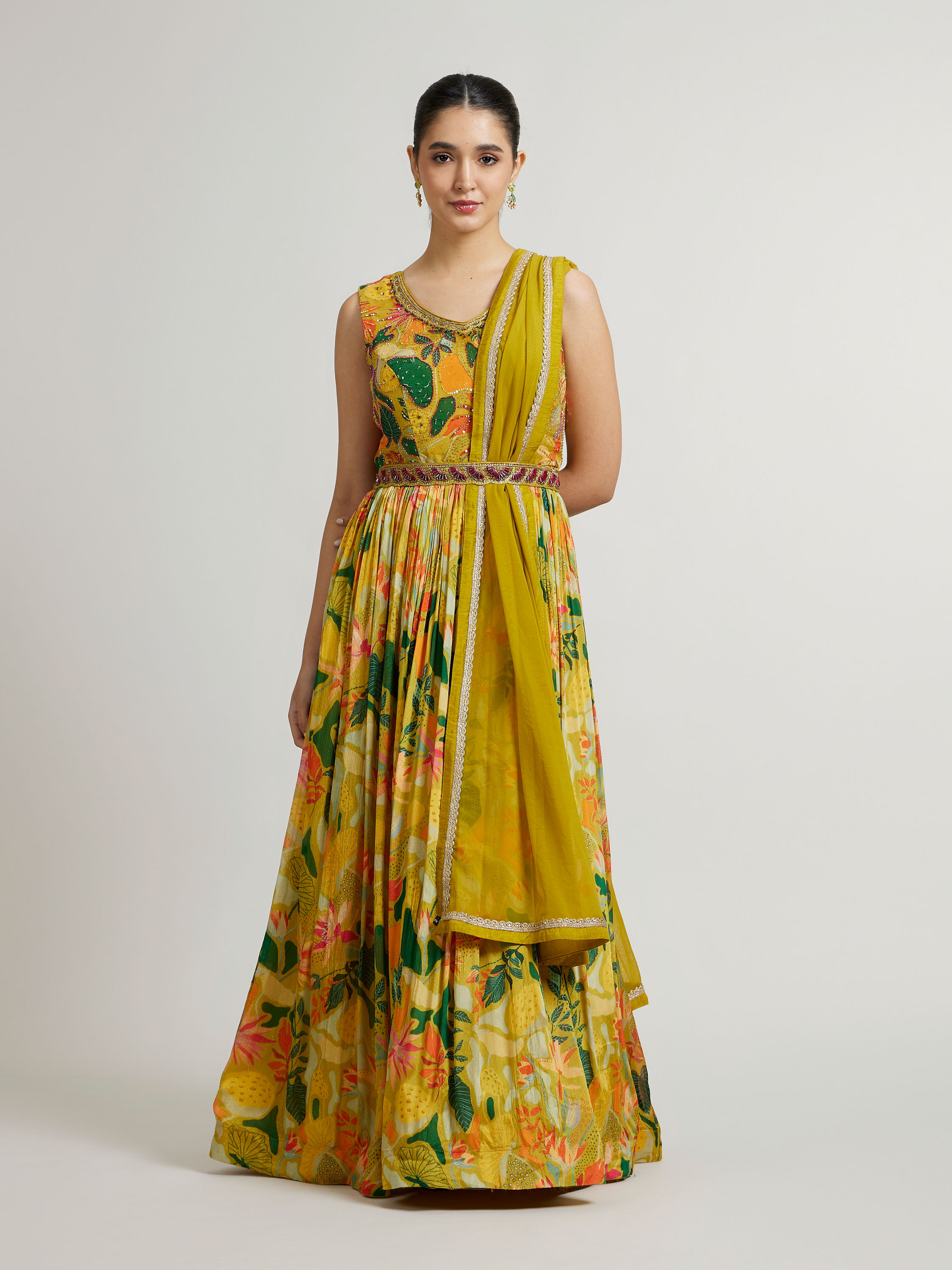 Mohey Women Dazzling Green Anarkali Suit
