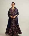 Mohey Women Indigo Blue Chinon with Hand Embroidery Anarkali Suit