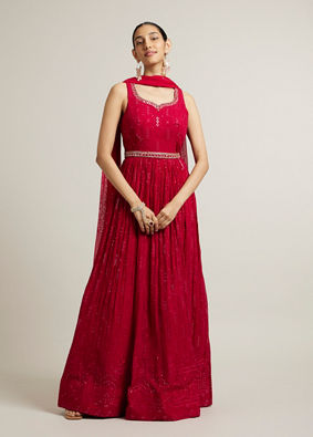 Mohey Women Rani Pink Embroidered Anarkali with Sequin Work