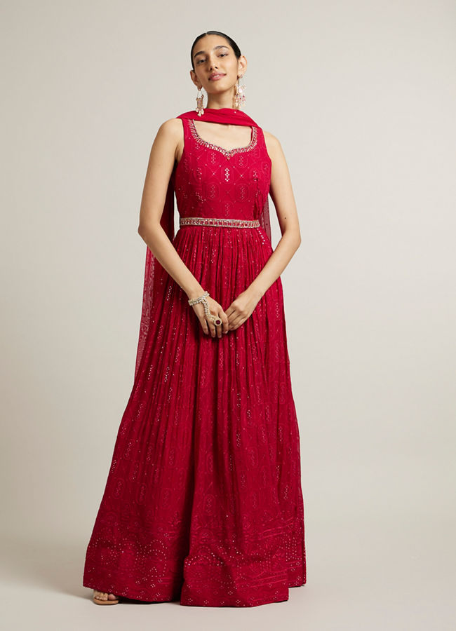 Mohey Women Rani Pink Embroidered Anarkali with Sequin Work