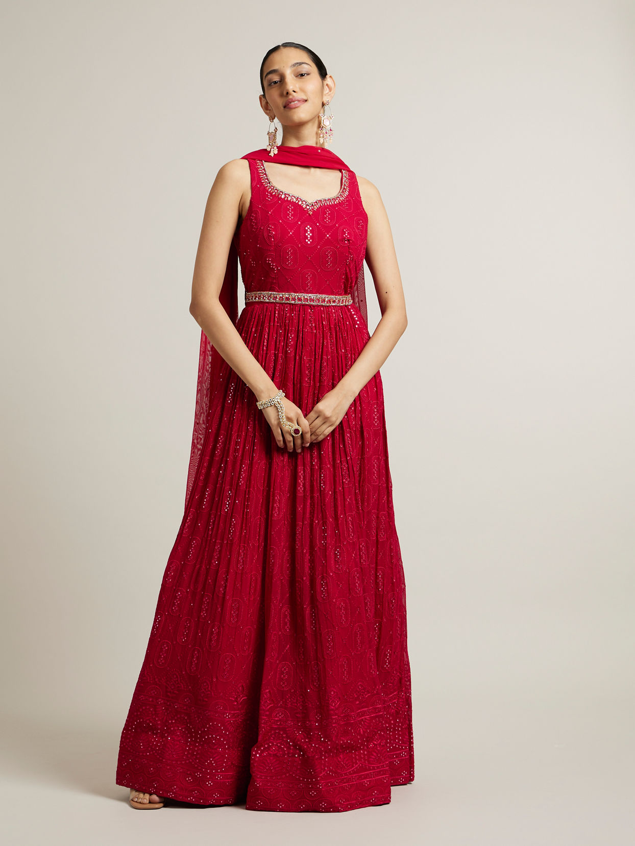 Mohey Women Rani Pink Embroidered Anarkali with Sequin Work