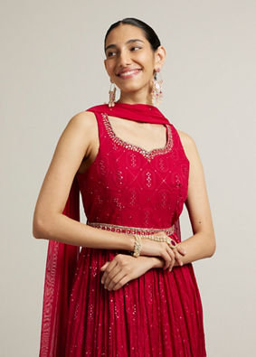 Mohey Women Rani Pink Embroidered Anarkali with Sequin Work