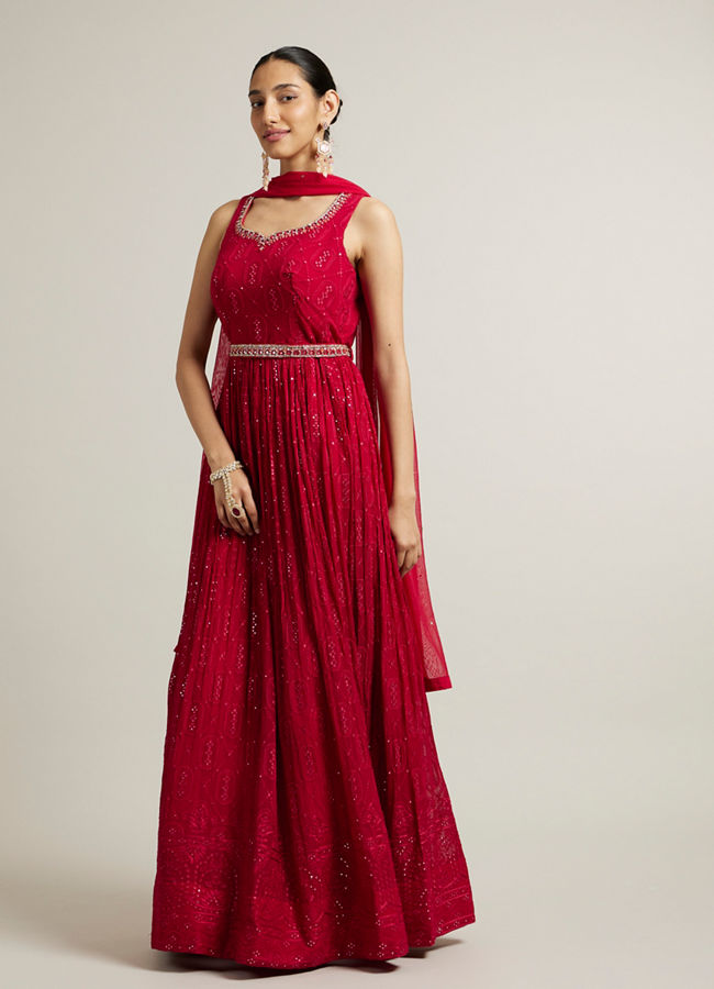 Mohey Women Rani Pink Embroidered Anarkali with Sequin Work