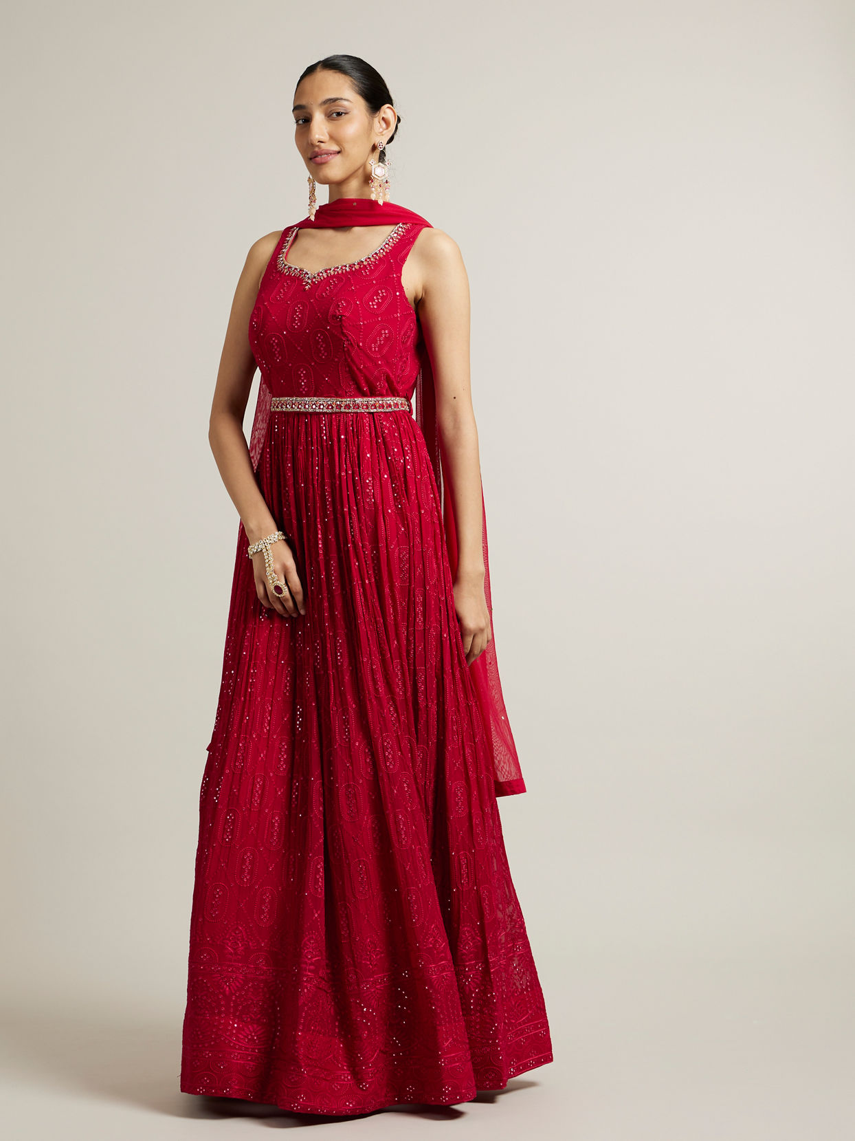 Mohey Women Rani Pink Embroidered Anarkali with Sequin Work