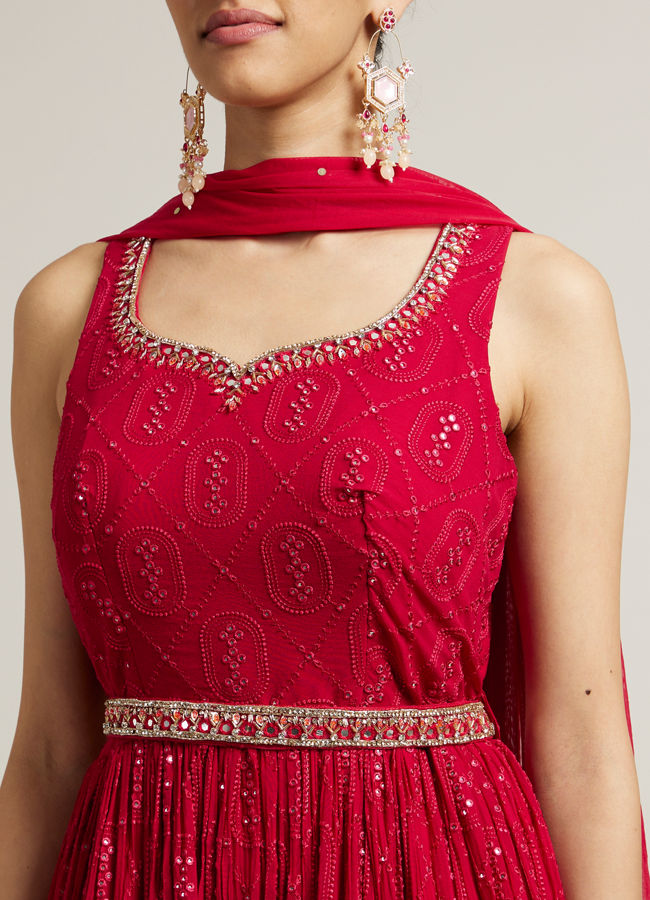 Mohey Women Rani Pink Embroidered Anarkali with Sequin Work