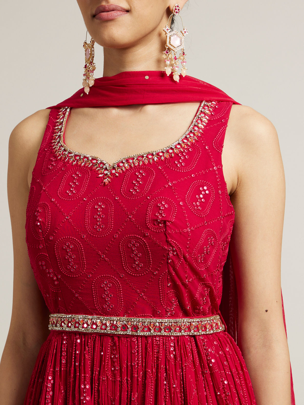 Mohey Women Rani Pink Embroidered Anarkali with Sequin Work