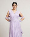 Mohey Women Mauve Purple Anarkali Suit Set with Linear And Paisley Patterns