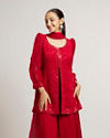 Mohey Women Cherry Red Bel Buti Embroidered Palazzo Suit Set