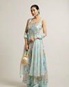 Mohey Women Light Blue Floral Printed Anarkali Suit with Sequin Work