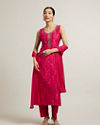 Rani Pink Floral Print Straight Suit with Shimmery Stripes