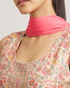 Mohey Women Peach Fuzz Bel Buti Printed Straight Suit Set with Sequinned Neckline