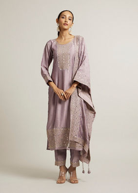 Mohey Women Light Purple Mirror & Sequin Embellished Straight Suit