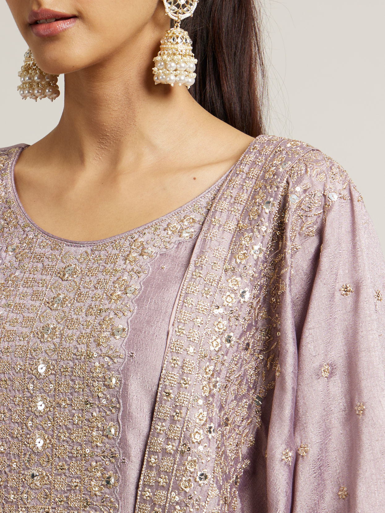 Mohey Women Light Purple Mirror & Sequin Embellished Straight Suit