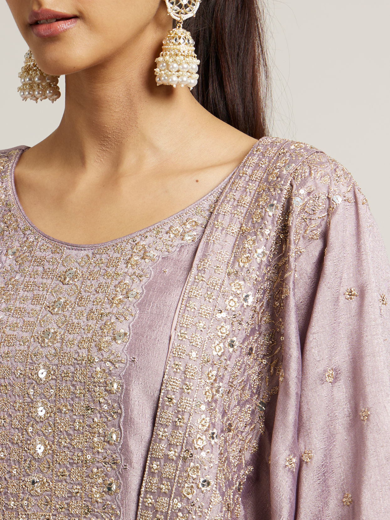 alt message - Mohey Women Light Purple Mirror & Sequin Embellished Stitched Suit image number 3