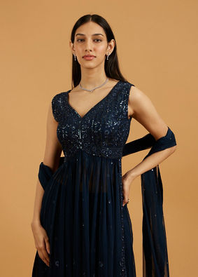 Mohey Women Tantalising Teal Georgette Anarkali Suit