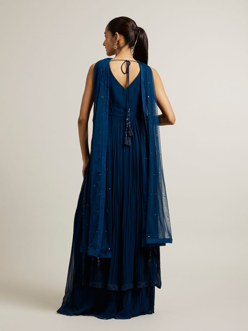 Mohey Women Teal Blue Floral Embroidered Anarkali Suit with Sequin Work