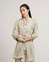 Mohey Women Pastel Grey Floral Printed Straight Suit Set with Embroidered Neckline