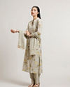 Mohey Women Pastel Grey Floral Printed Stitched Suit Set with Embroidered Neckline