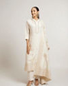 Mohey Women Soft Cream Straight Suit Set with Buta Pattern in Dull Gold Zari Work