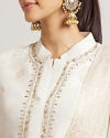 Mohey Women Soft Cream Straight Suit Set with Buta Pattern in Dull Gold Zari Work