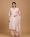Mohey Women Millennial Pink Linear Straight Suit with Floral Dupattas