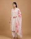 Mohey Women Millennial Pink Linear Straight Suit with Floral Dupattas