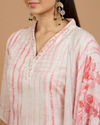 Mohey Women Millennial Pink Linear Straight Suit with Floral Dupattas