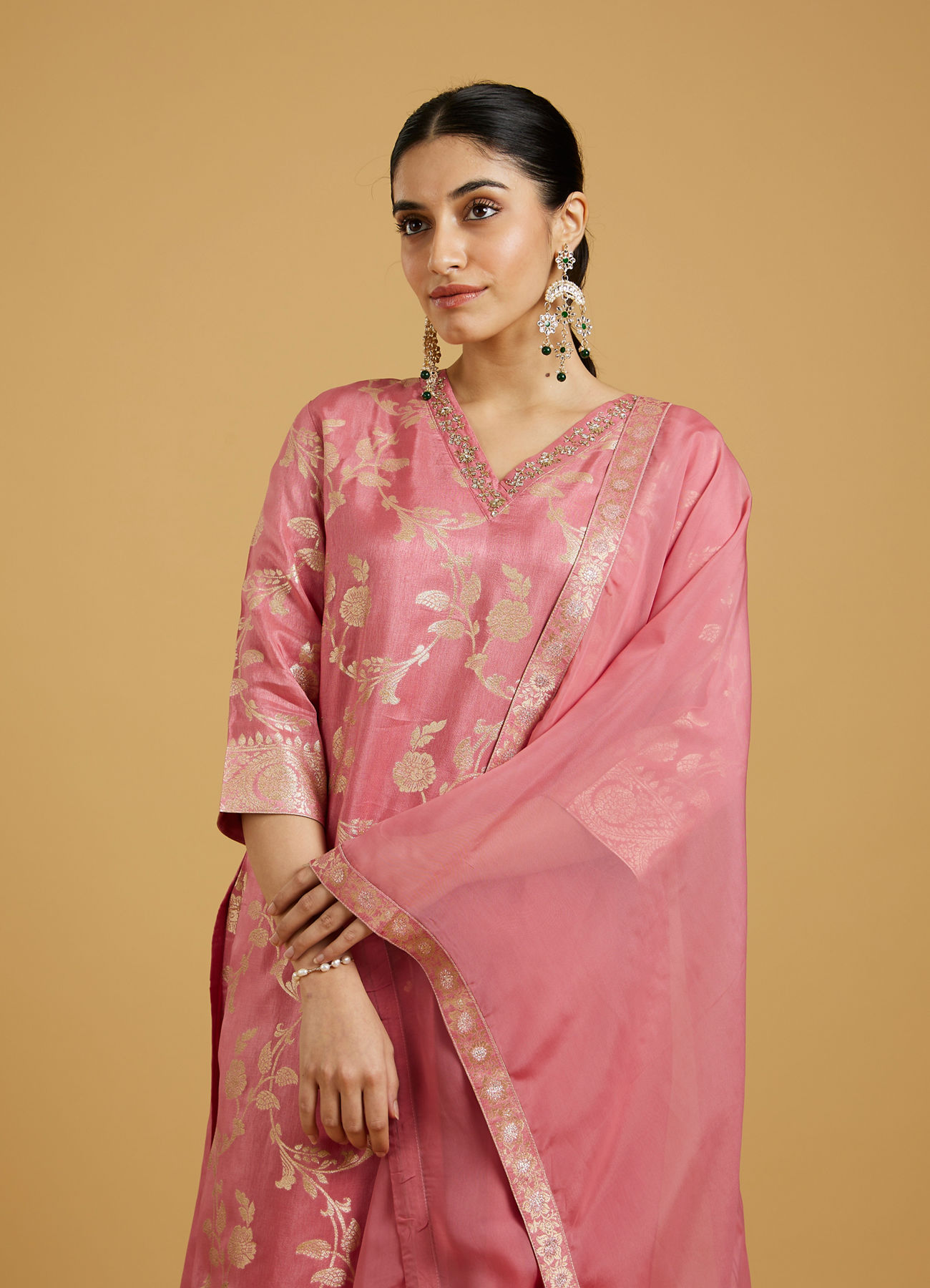 Mohey Women Charming Pink Ensemble Stitched Suit