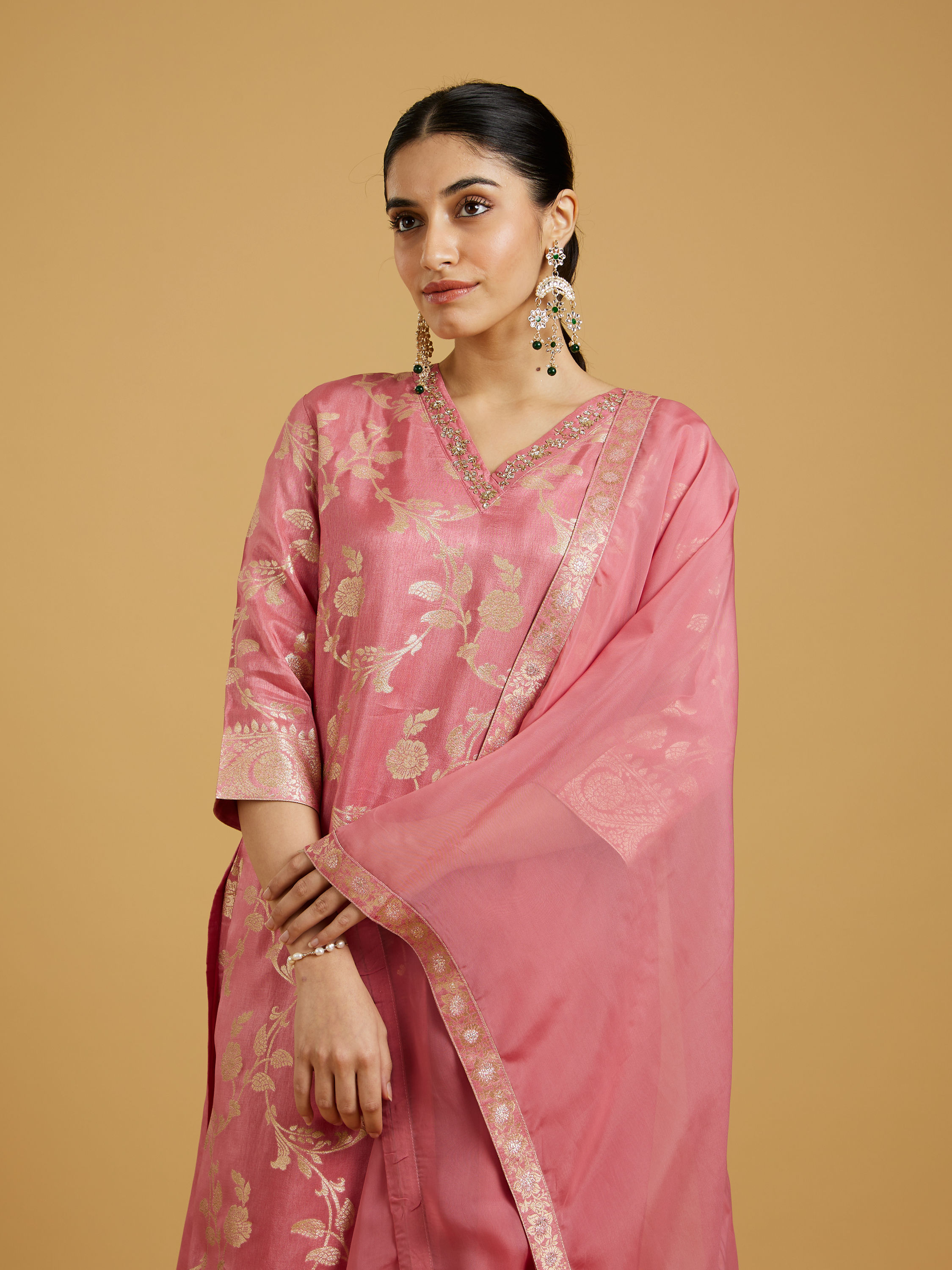 Mohey Women Charming Pink Ensemble Stitched Suit