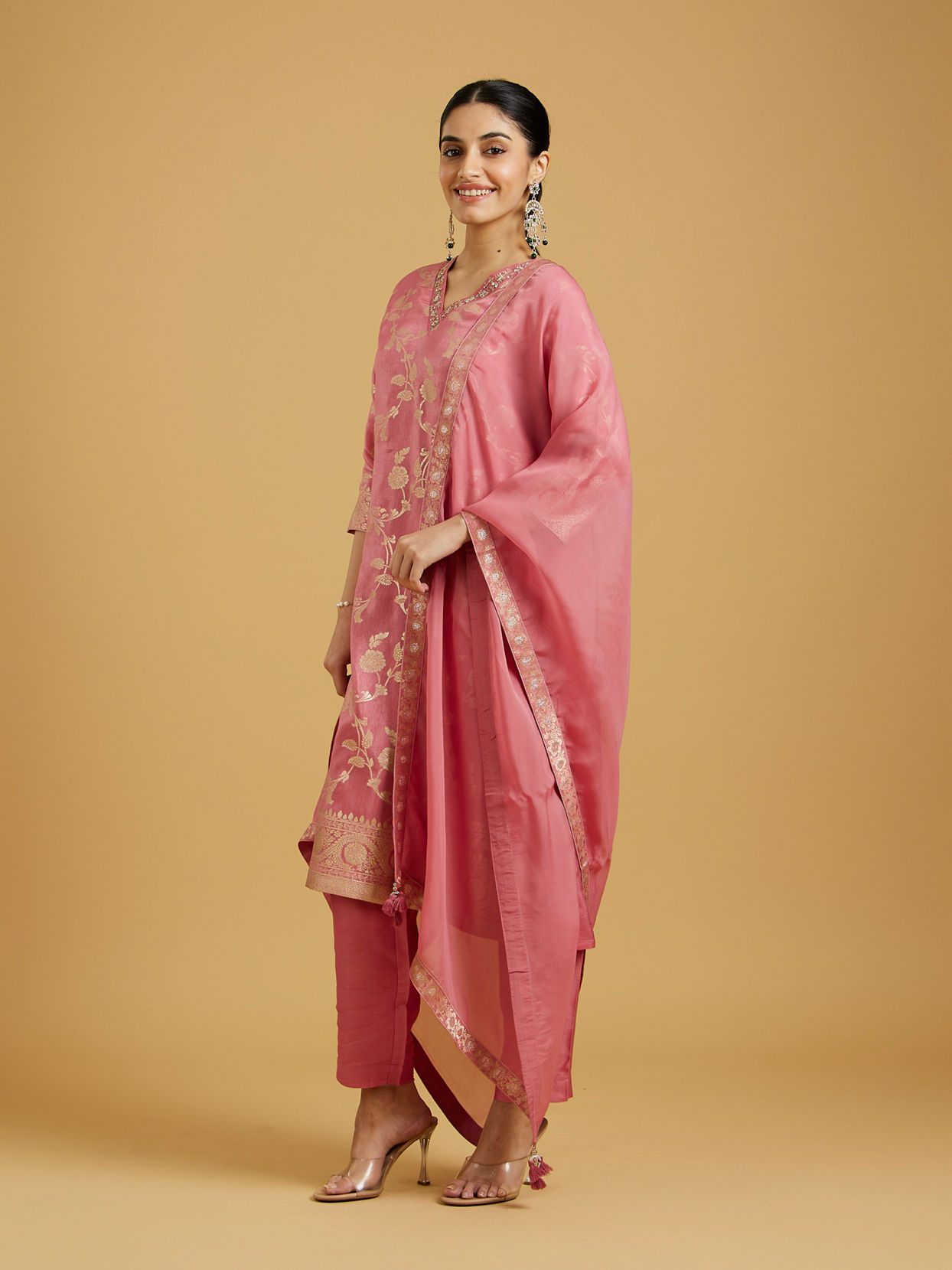 Mohey Women Charming Pink Ensemble Stitched Suit