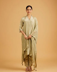 Mohey Women Pista Green Anarkali Suit with Embroidered Neckline And Sequin Work