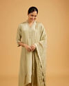 Mohey Women Pista Green Anarkali Suit with Embroidered Neckline And Sequin Work