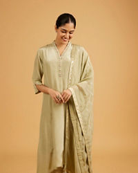 Mohey Women Pista Green Anarkali Suit with Embroidered Neckline And Sequin Work