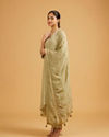 Mohey Women Pista Green Anarkali Suit with Embroidered Neckline And Sequin Work