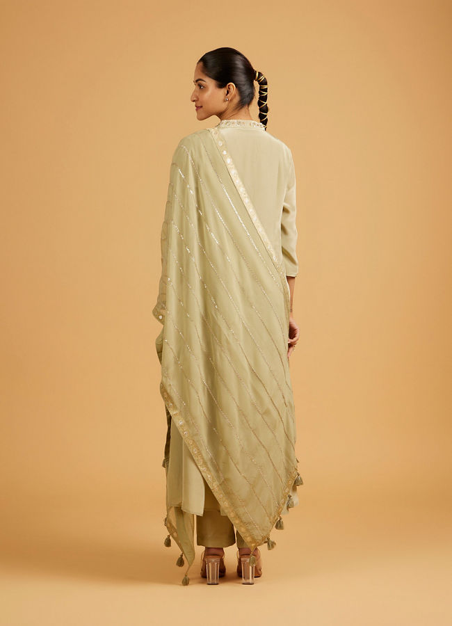 Mohey Women Pista Green Anarkali Suit with Embroidered Neckline And Sequin Work